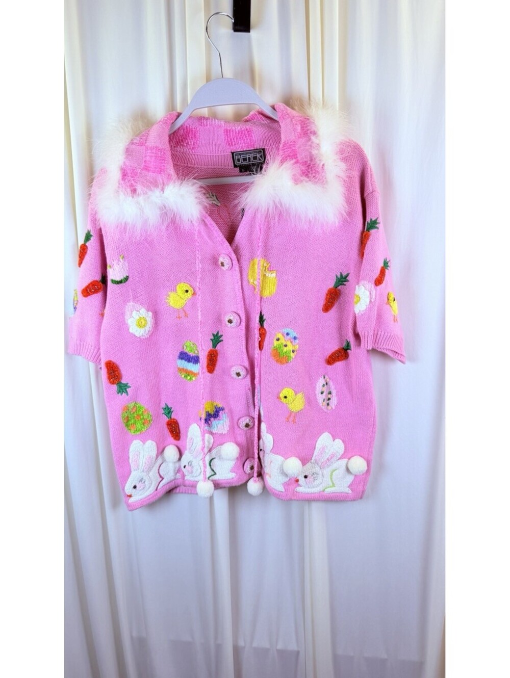 Berek Easter Bunny Chicks Flowers Spring Easter Sweater Cardigan Sz L NWT